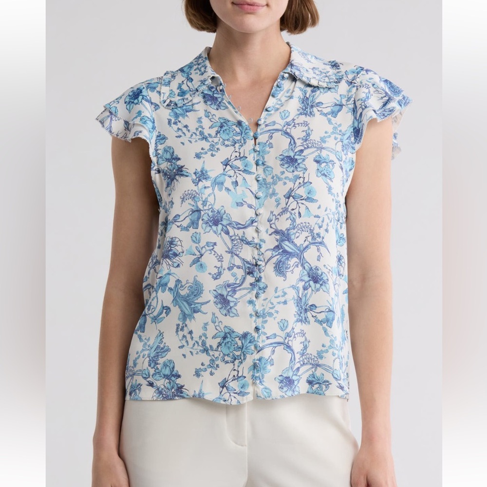 NWT Alice and Olivia Floral Blue and White Women's Top